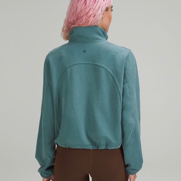 LULULEMON BRUSHED SOFTSTREME RIBBED HALF ZIP IN RARE GREEN JASPER! - Picture 2 of 6